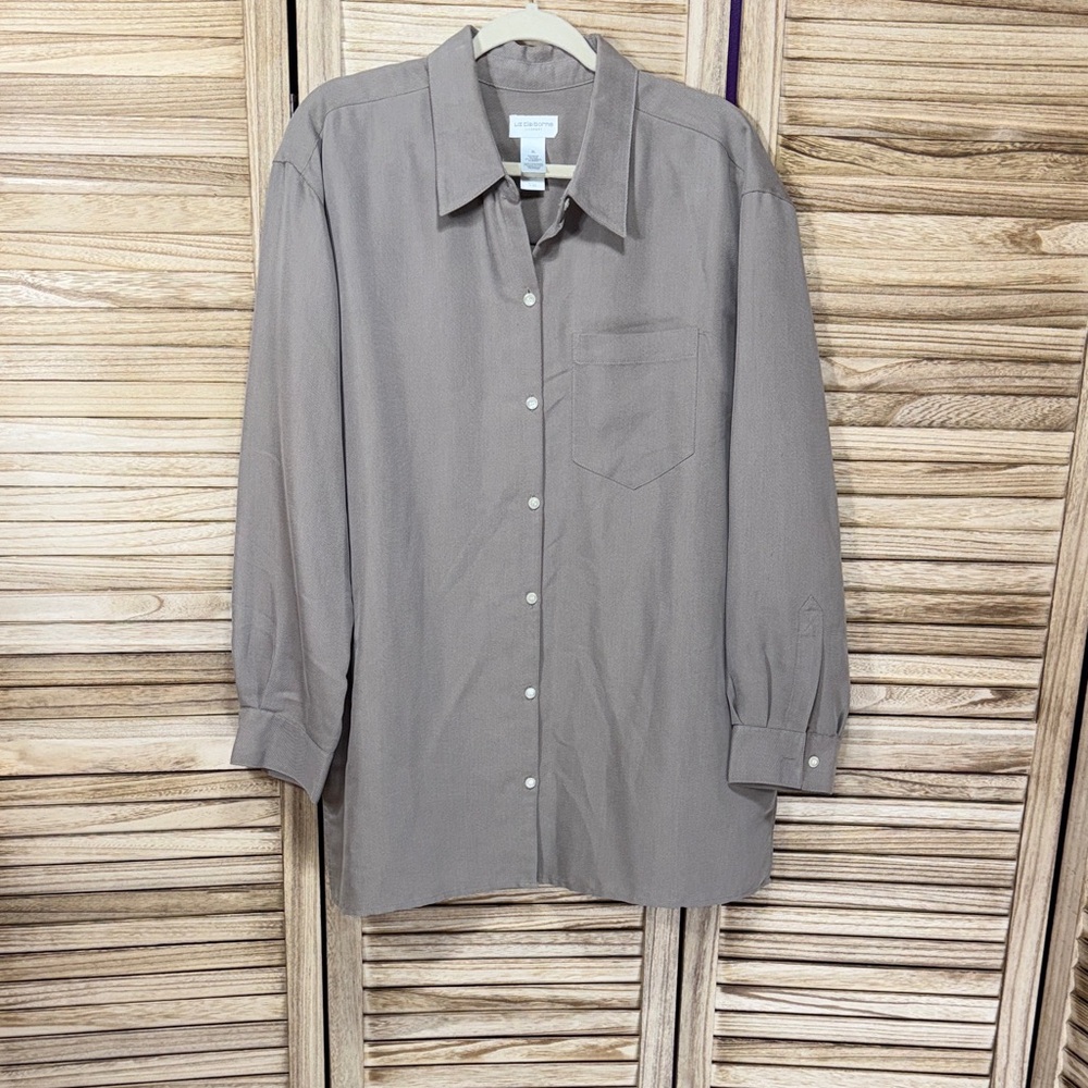 Liz Claiborne Shirt Men's Taupe Button-Down Long Sleeve XL